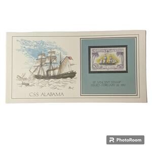 1862 CSS Alabama St Vincent Stamp Basil Smith Print Issued 1982 Ship Boat
